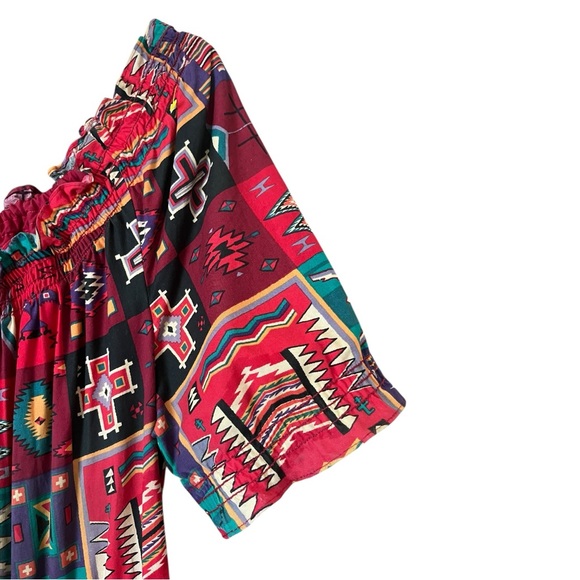 Desert West Sherry Holt Vintage Western Cotton Tiered Dress Red Print Size Large - Picture 11 of 16